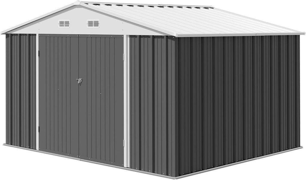 Gray Metal Lockable Outdoor Storage Shed