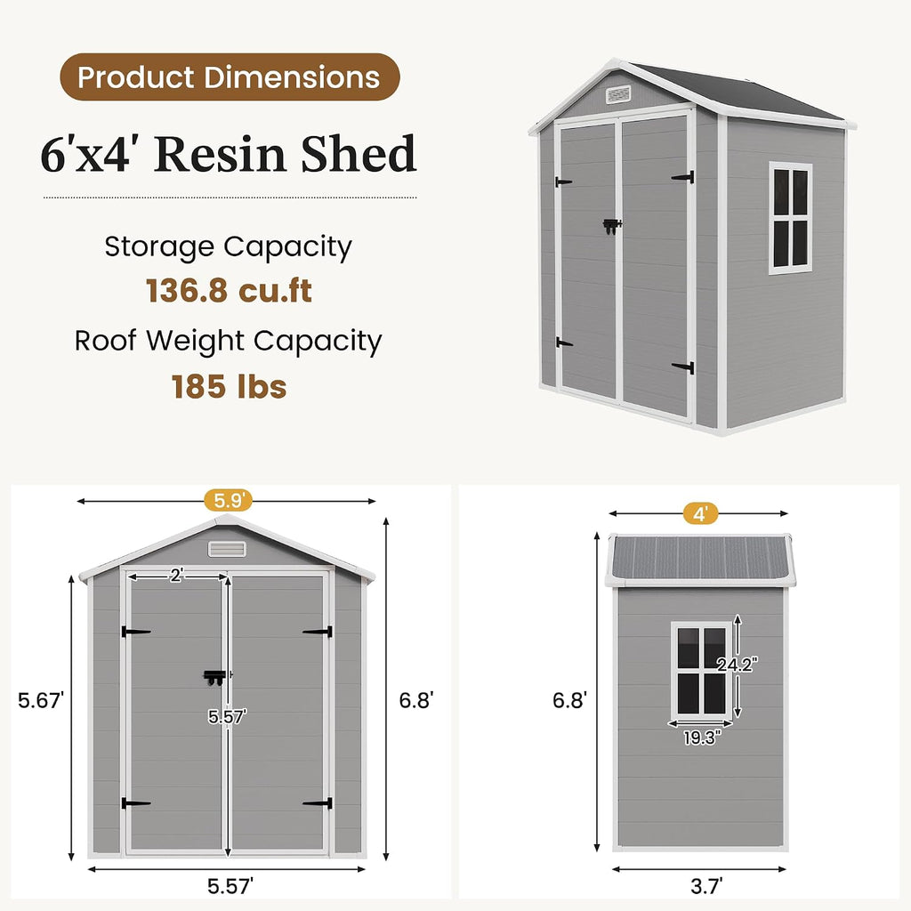 Grey Resin Lockable Outdoor Storage Shed