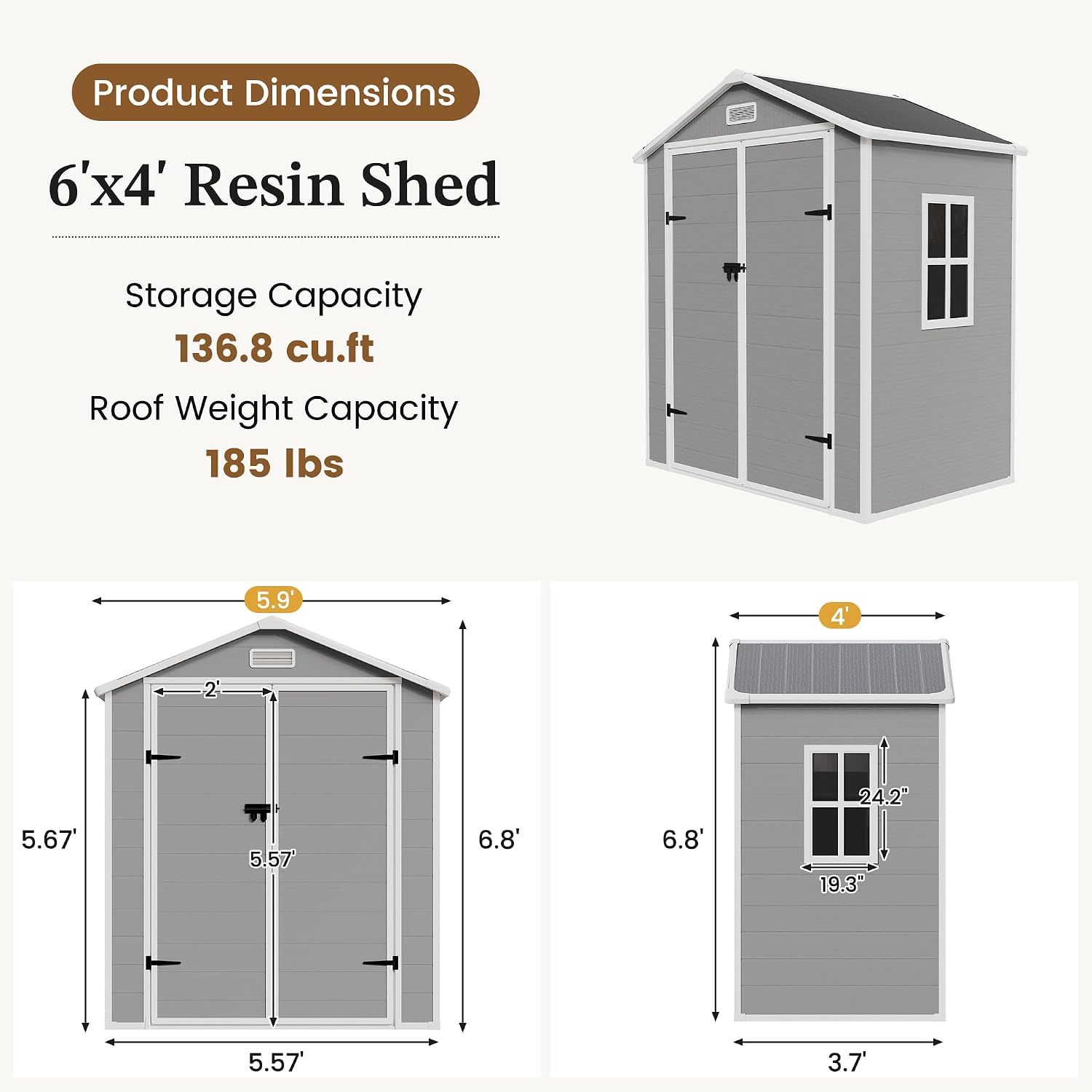 Grey Resin Lockable Outdoor Storage Shed