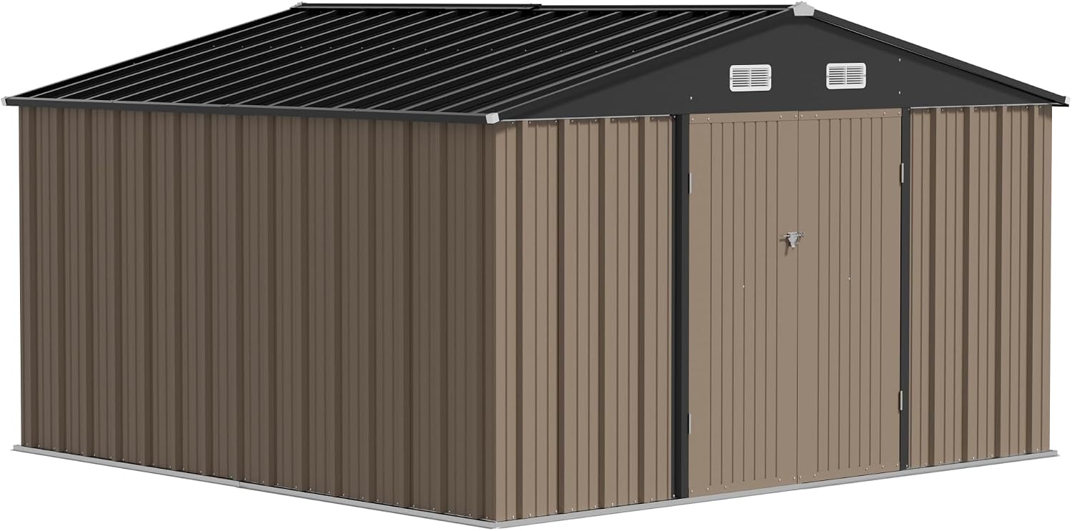 Brown Large Metal Outdoor Storage Shed