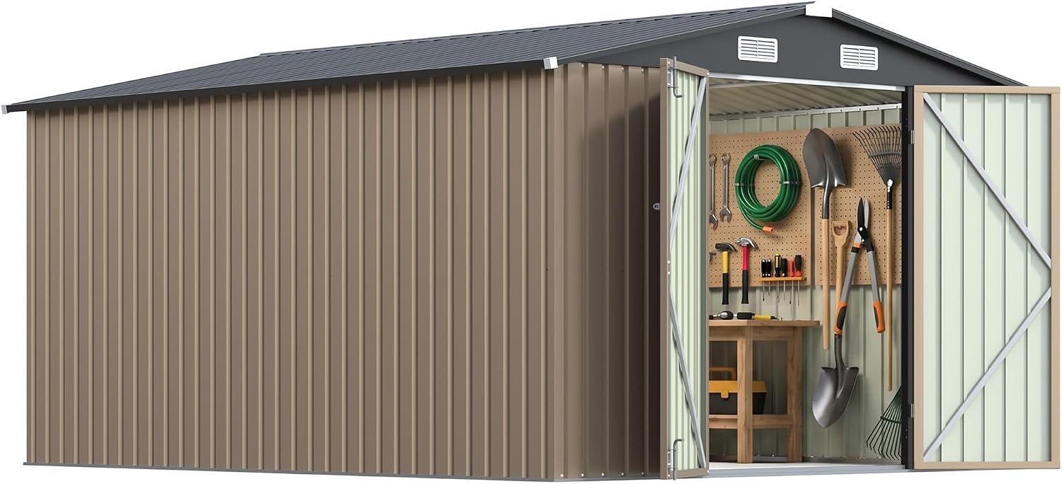 Brown Metal Lockable Storage Shed
