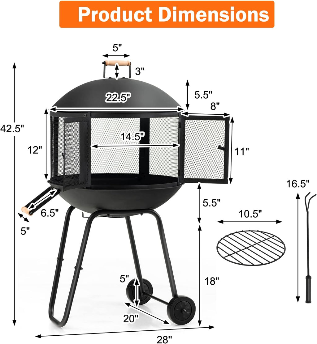 Rolling Outdoor Wood Fire Pit