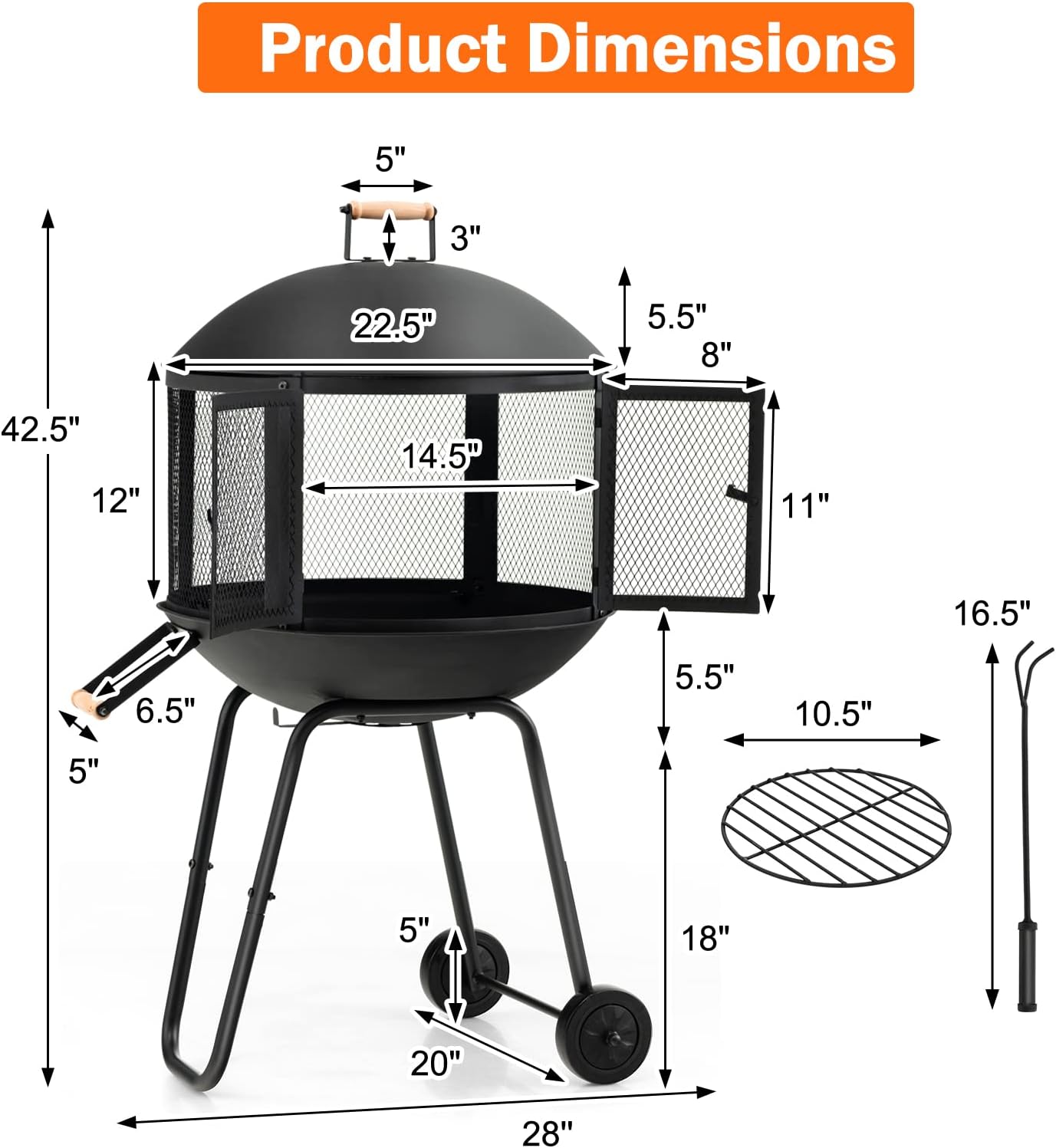 Rolling Outdoor Wood Fire Pit