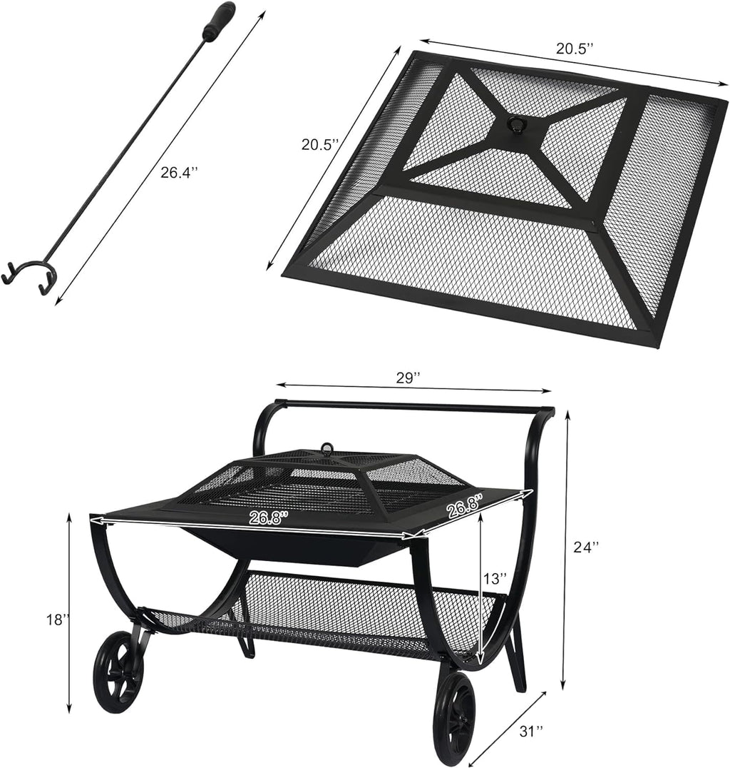 Wheeled Outdoor Wood Fire Pit