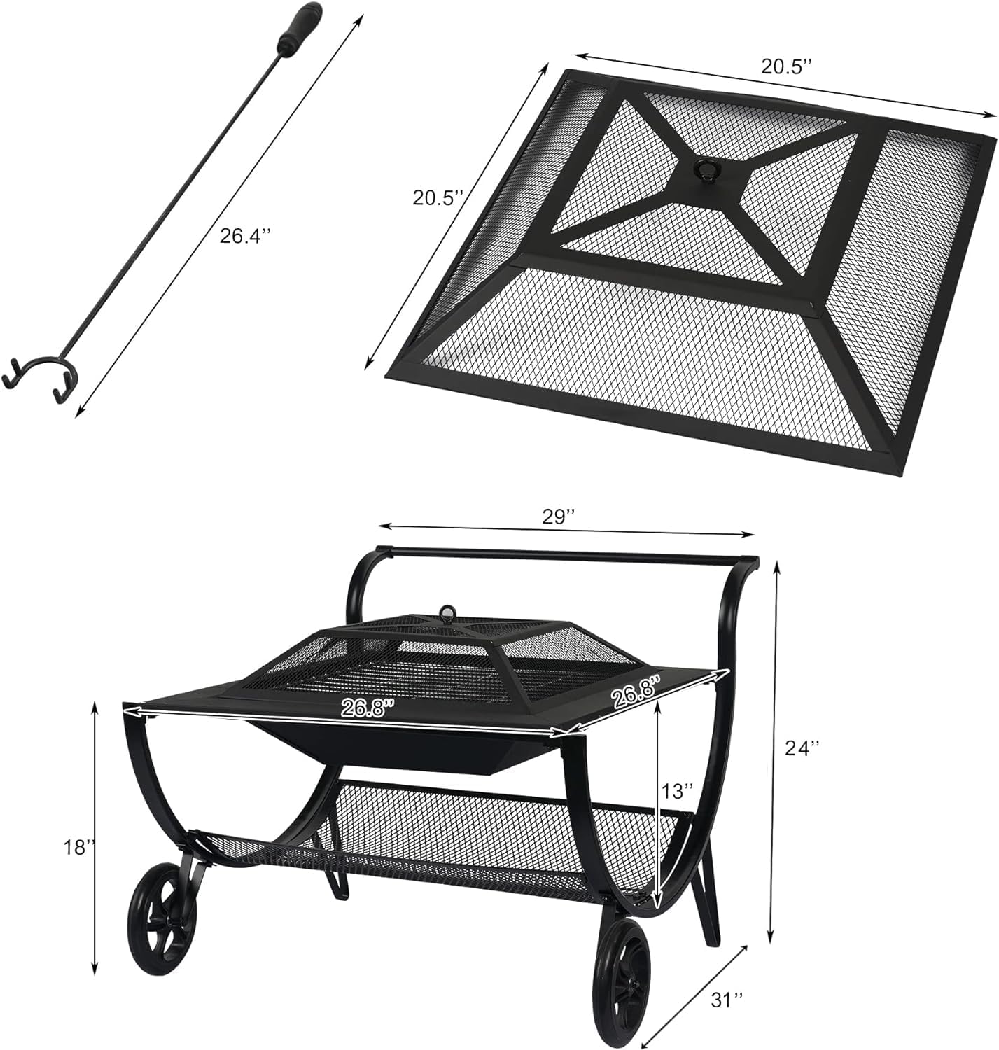 Wheeled Outdoor Wood Fire Pit