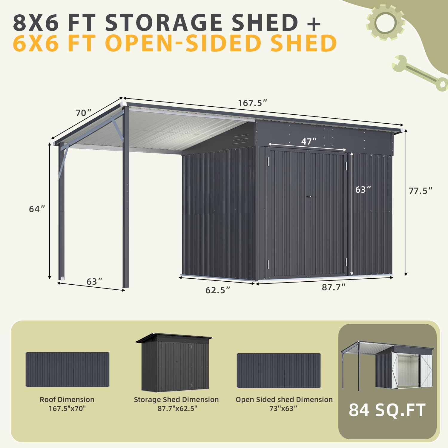 2-in-1 Metal Shed Gazebo Combo