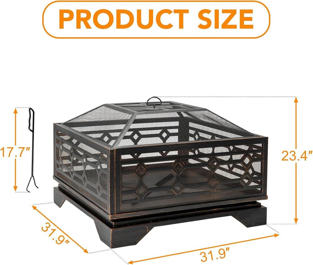 Square Outdoor Wood Fire Pit