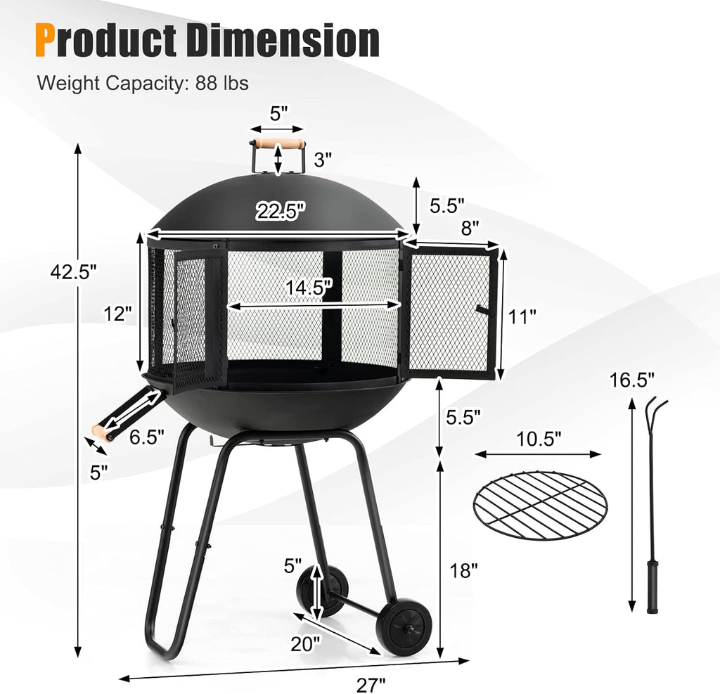 Wheeled Outdoor Wood Fire Pit