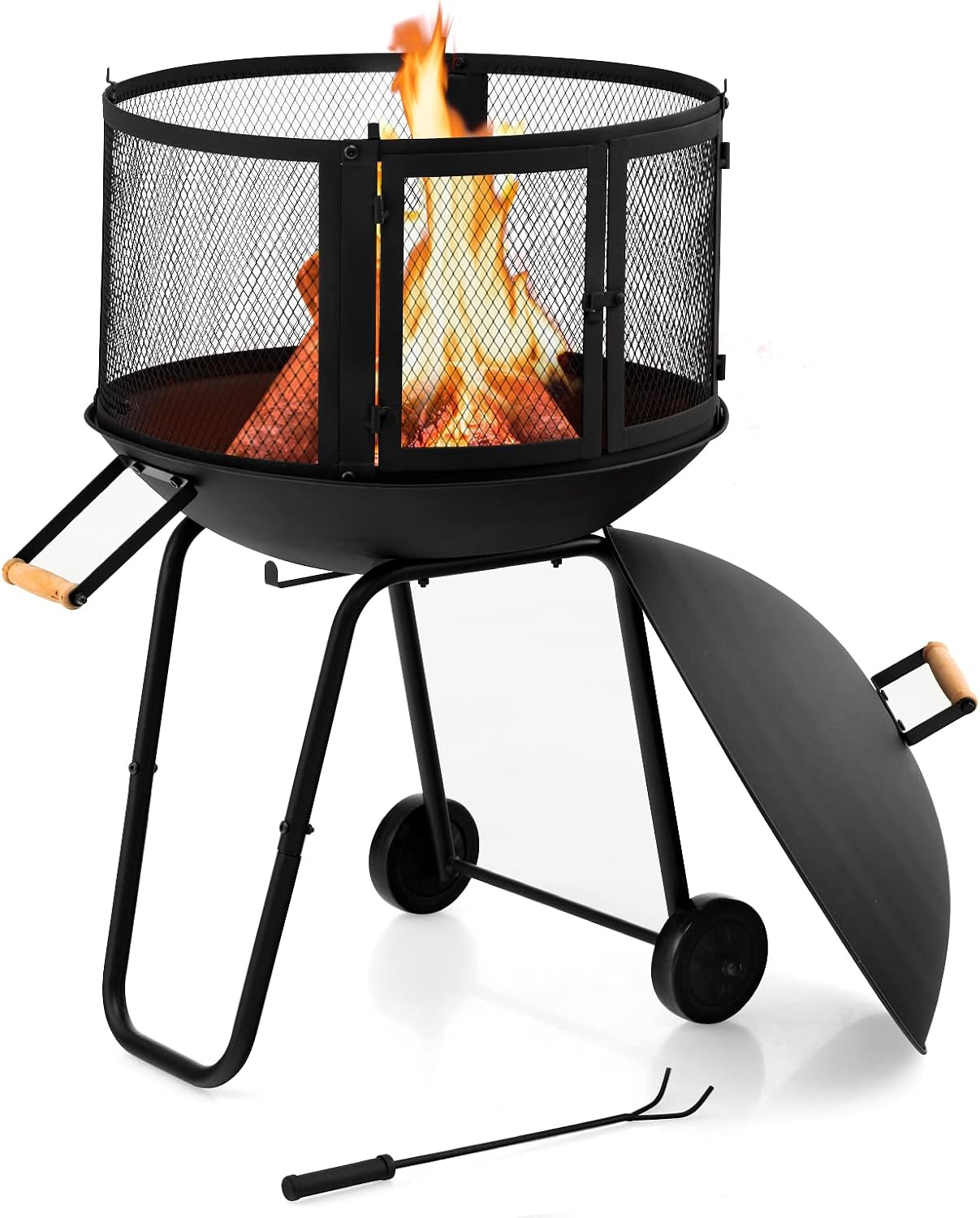 Rolling Outdoor Wood Fire Pit