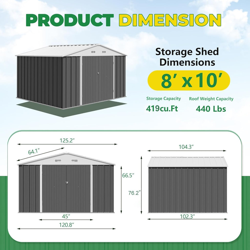 Gray Metal Lockable Outdoor Storage Shed