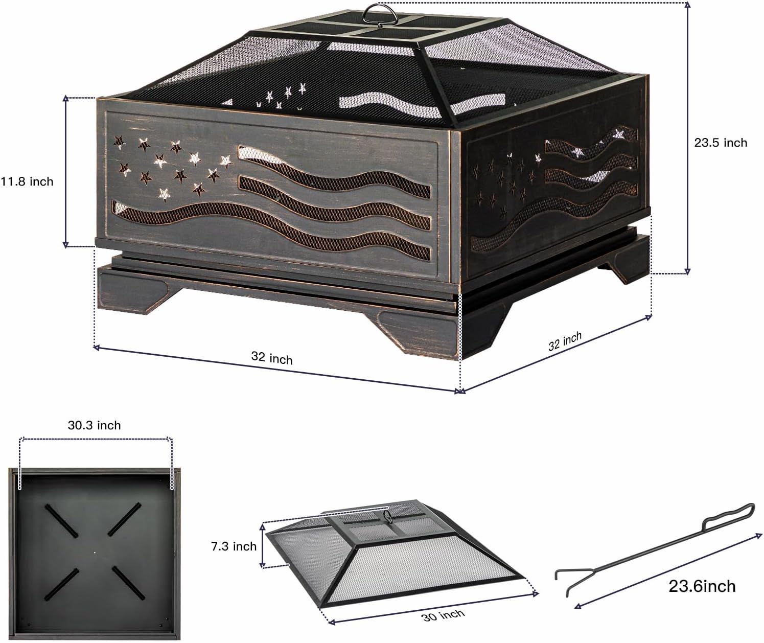 Antique Bronze Square Outdoor Fire Pit