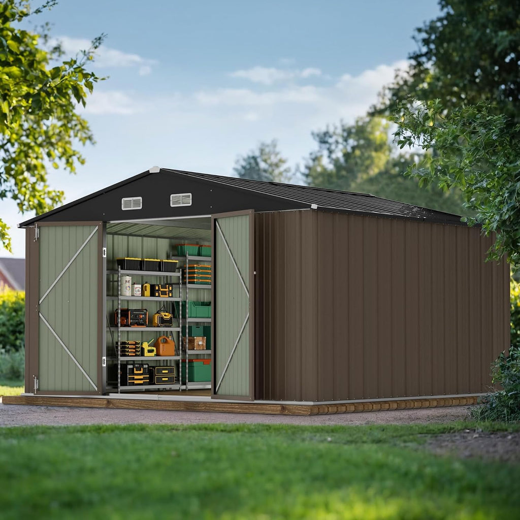 Brown Large Metal Outdoor Storage Shed