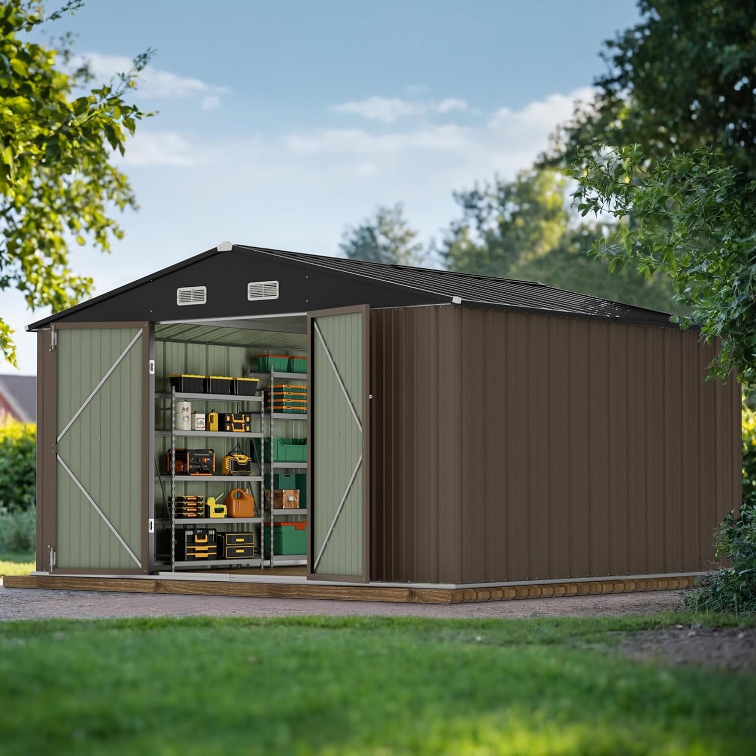 Brown Large Metal Outdoor Storage Shed