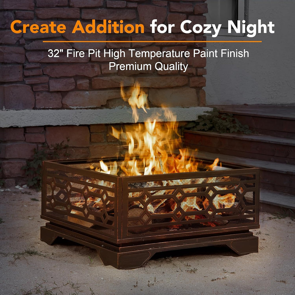 Square Outdoor Wood Fire Pit