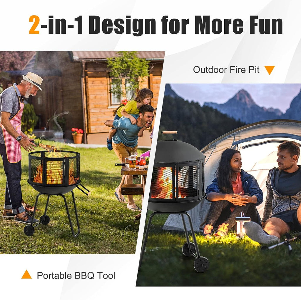 Wheeled Outdoor Wood Fire Pit