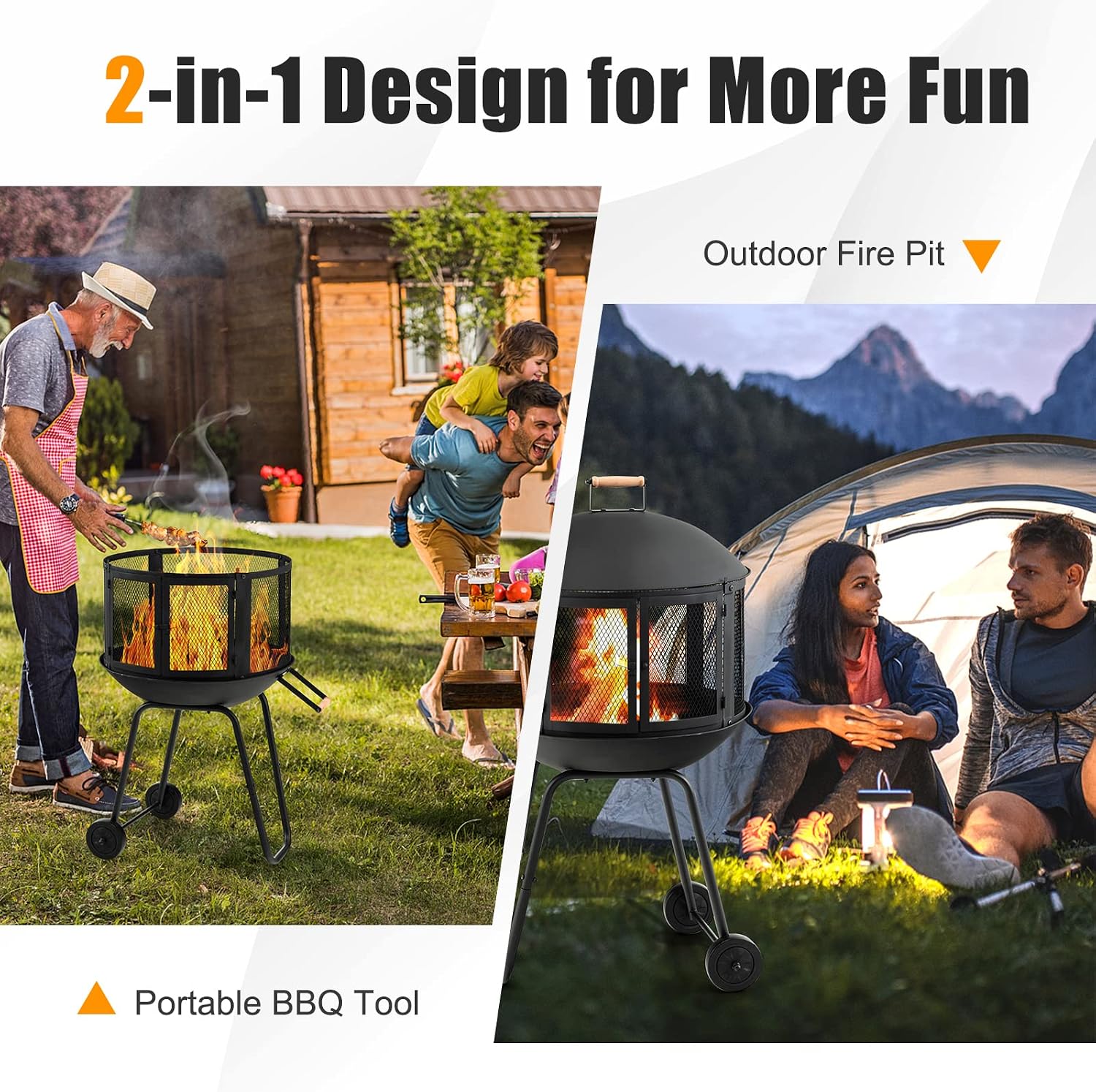 Wheeled Outdoor Wood Fire Pit