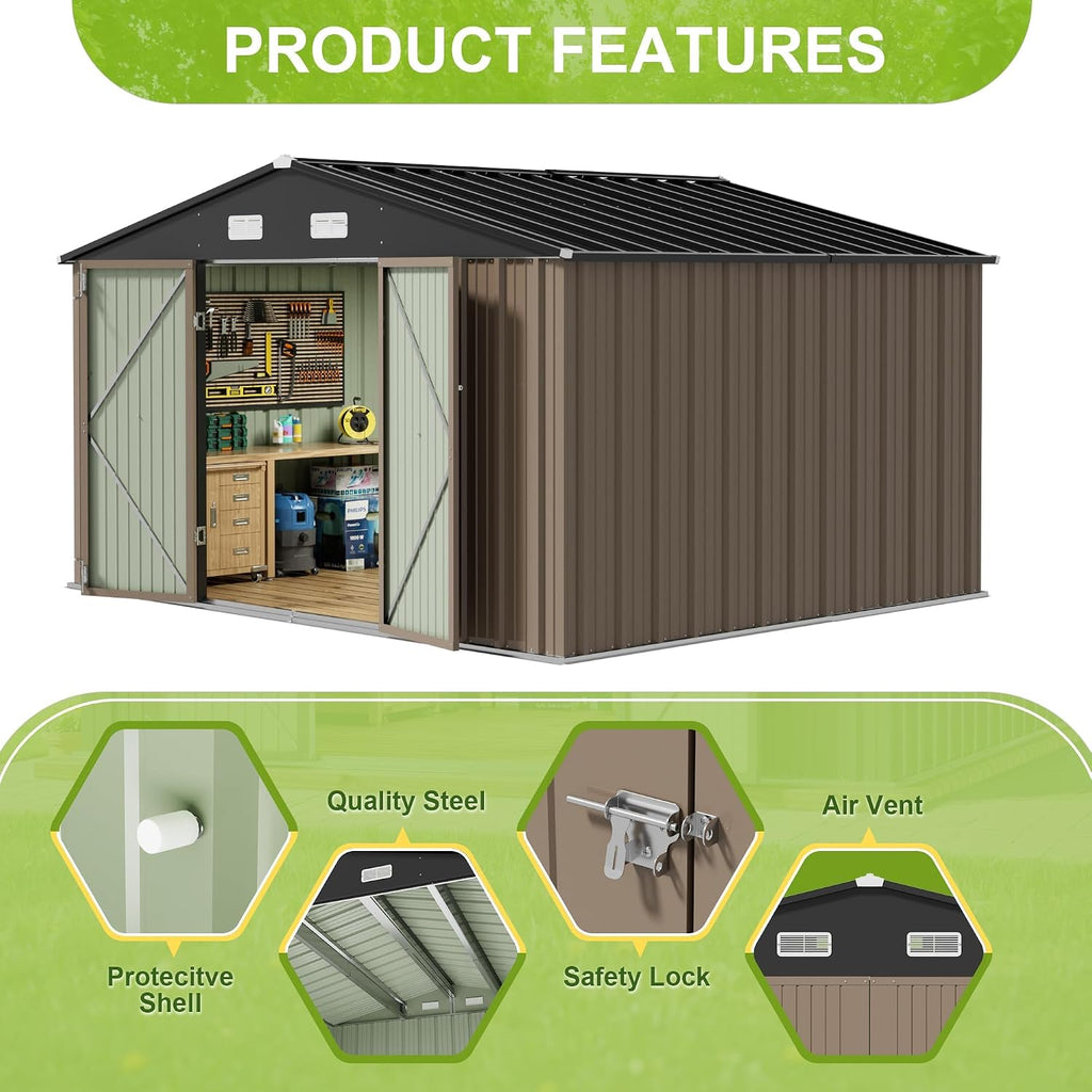 Brown Large Metal Outdoor Storage Shed