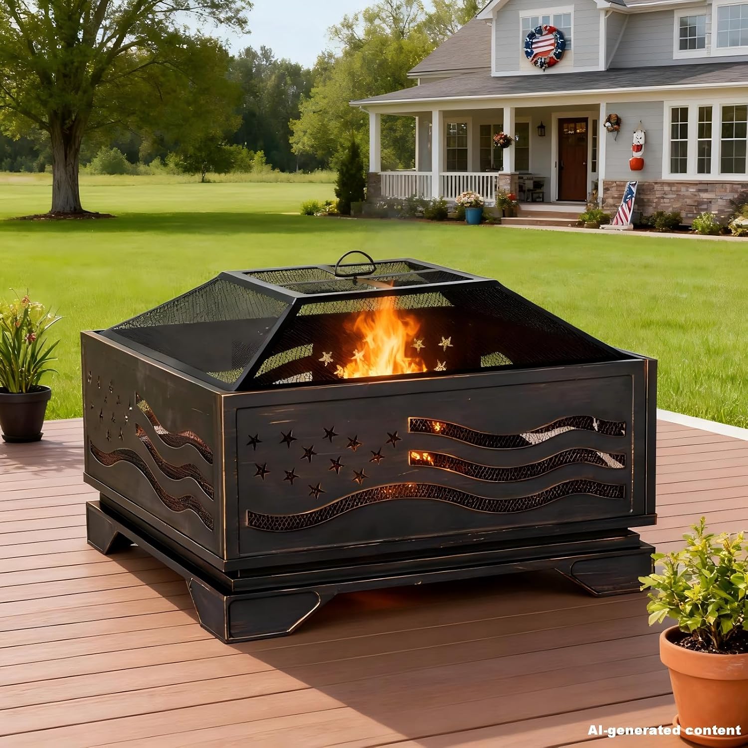 Antique Bronze Square Outdoor Fire Pit