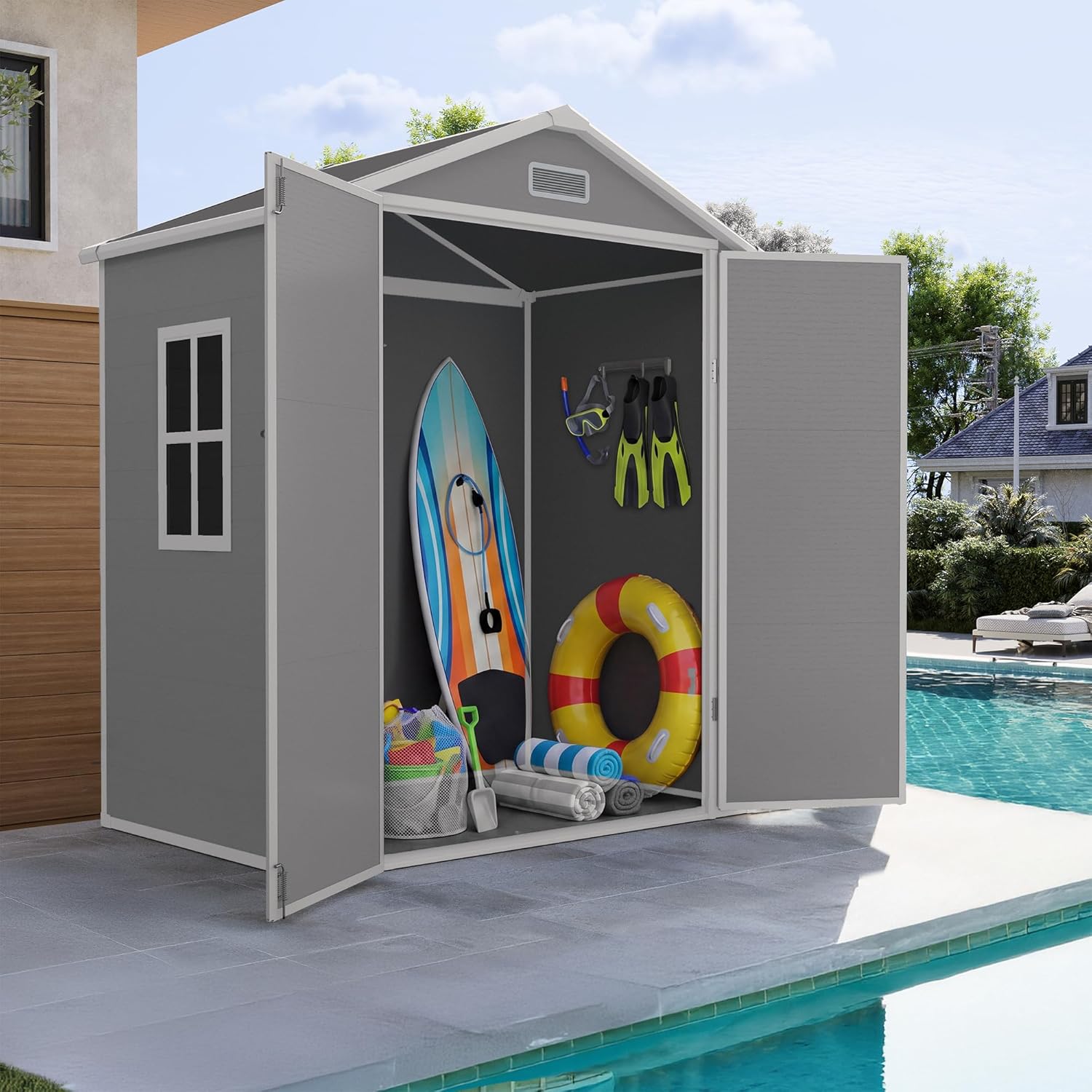 Grey Resin Lockable Outdoor Storage Shed