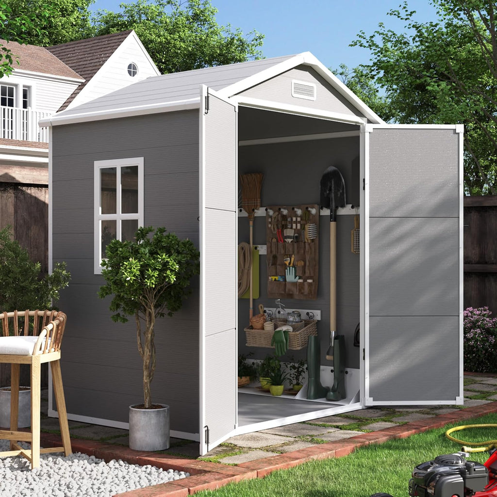 Grey Resin Lockable Outdoor Storage Shed