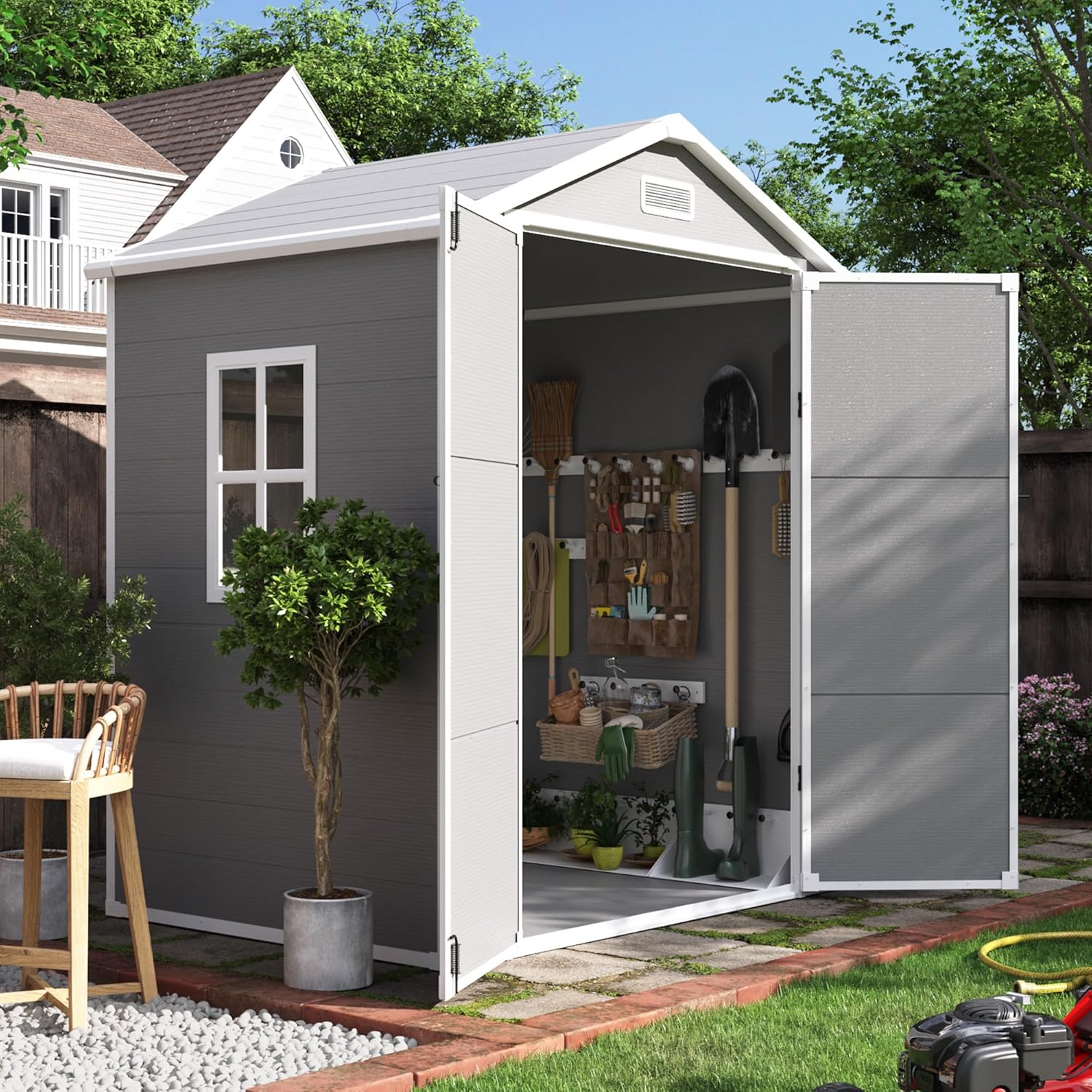 Grey Resin Lockable Outdoor Storage Shed