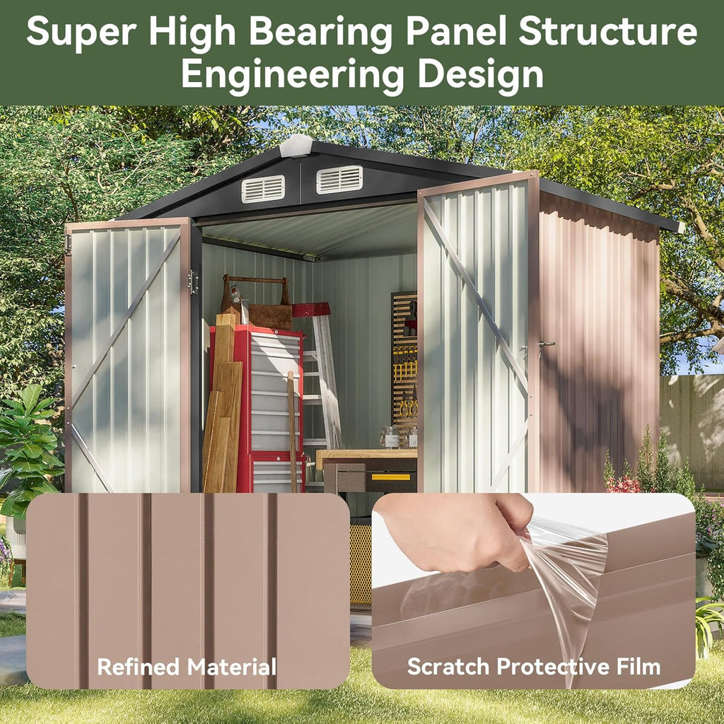 Brown Metal Lockable Outdoor Storage Shed