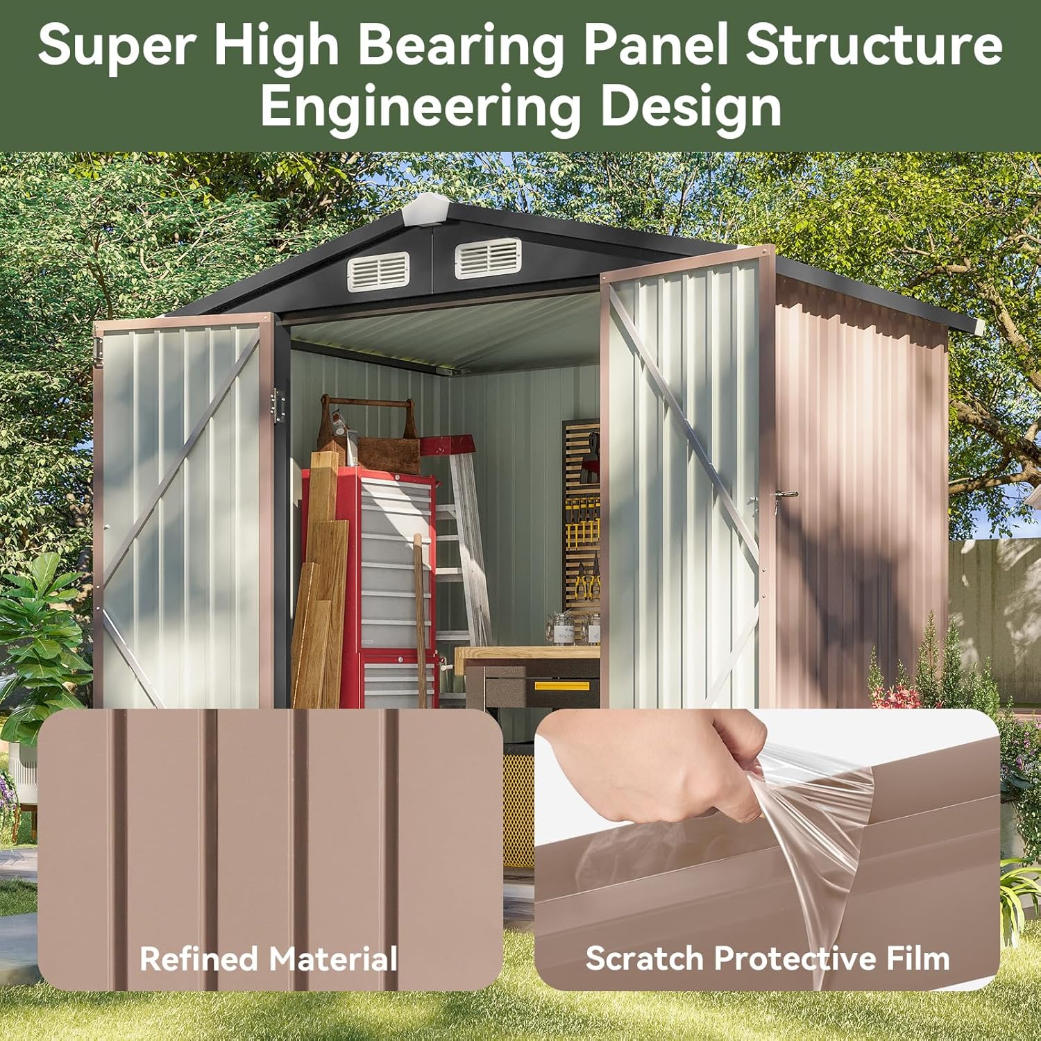 Brown Metal Lockable Outdoor Storage Shed