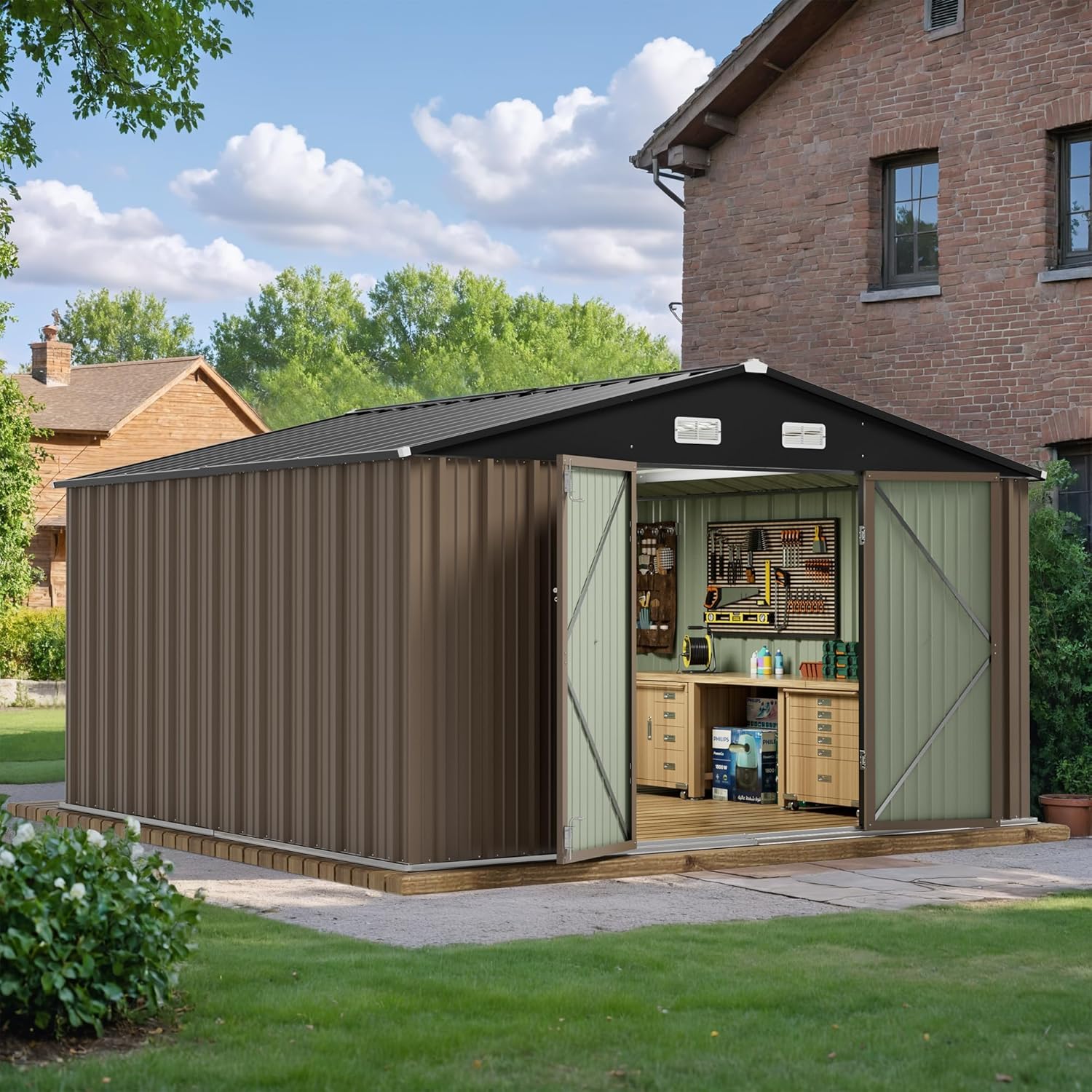 Brown Large Metal Outdoor Storage Shed