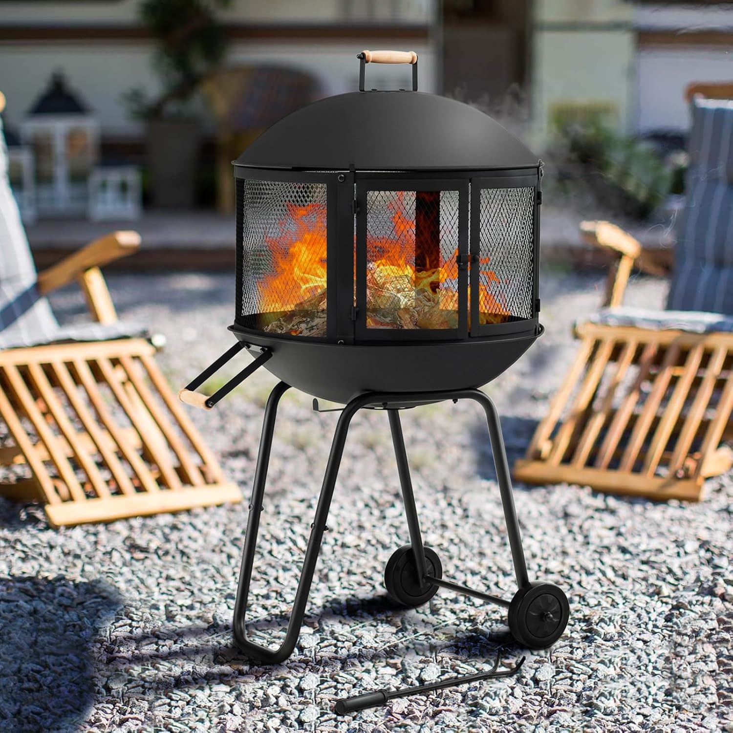 Rolling Outdoor Wood Fire Pit