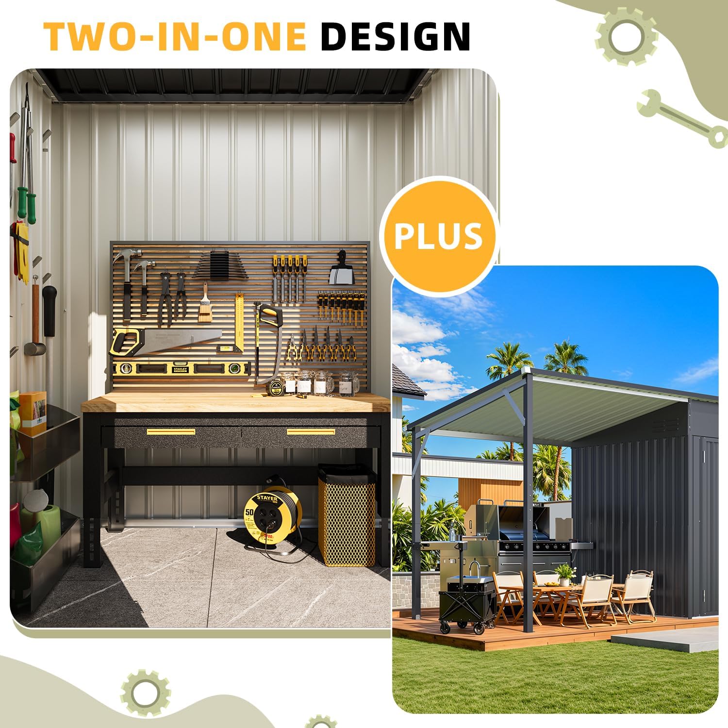 2-in-1 Metal Shed Gazebo Combo