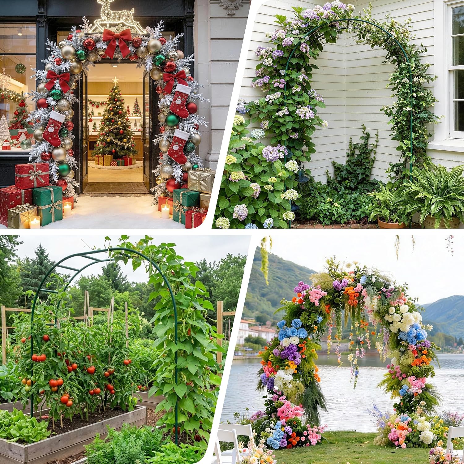Green Metal Garden Plant Trellis Arch