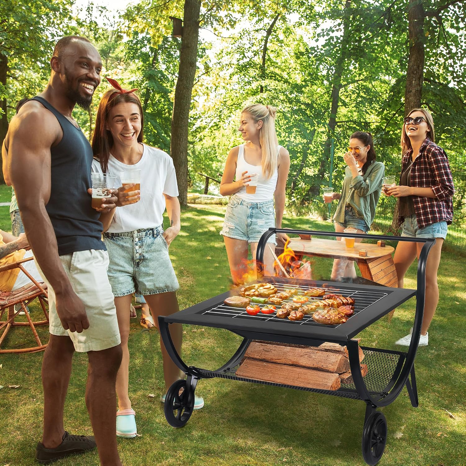 Wheeled Outdoor Wood Fire Pit