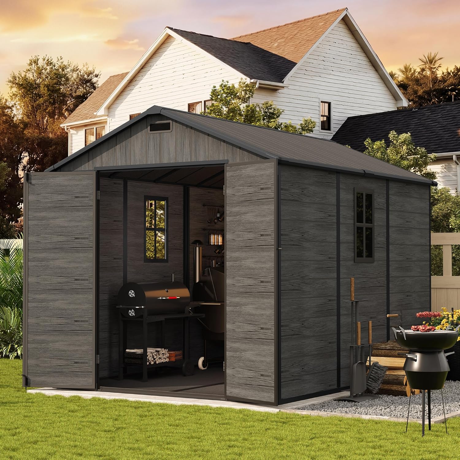 Dark Grey Resin Outdoor Storage Shed