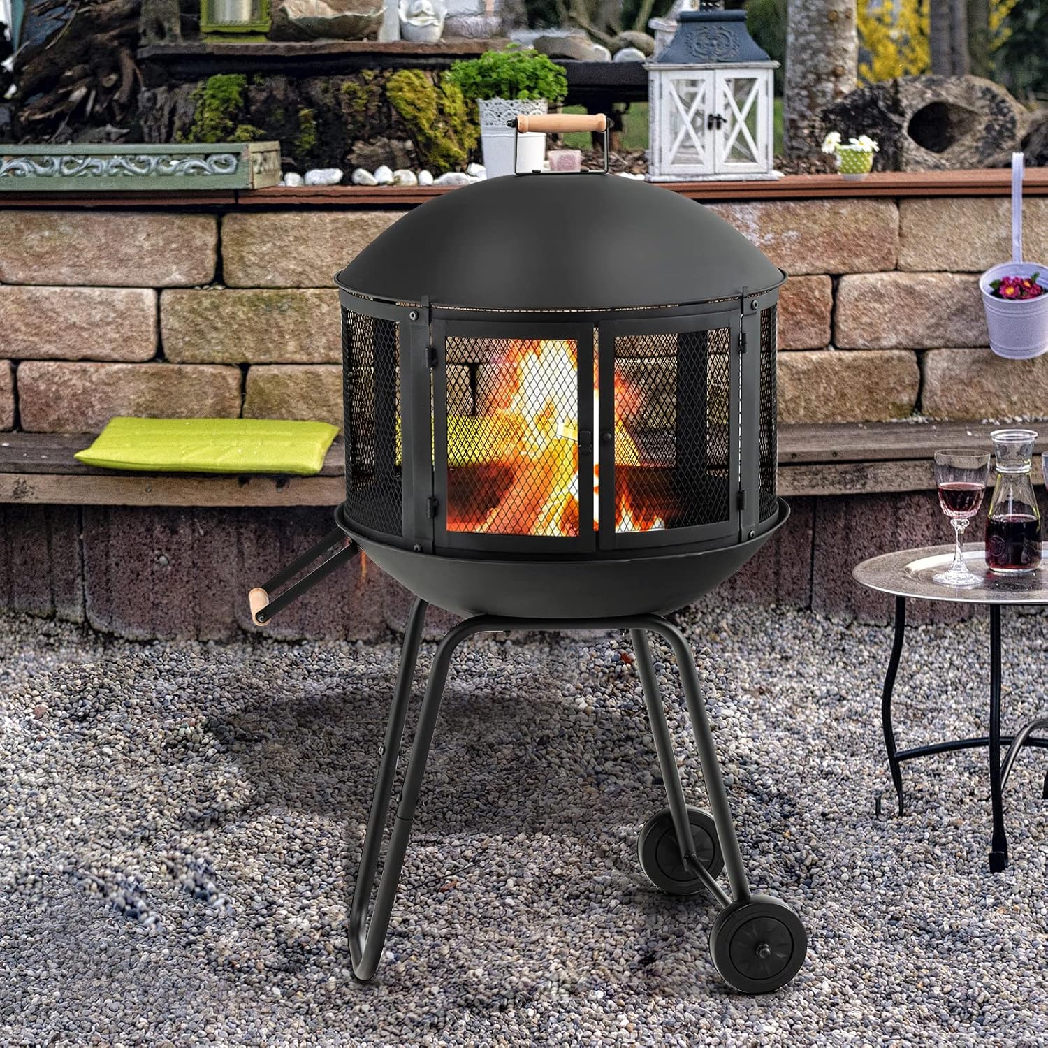 Wheeled Outdoor Wood Fire Pit