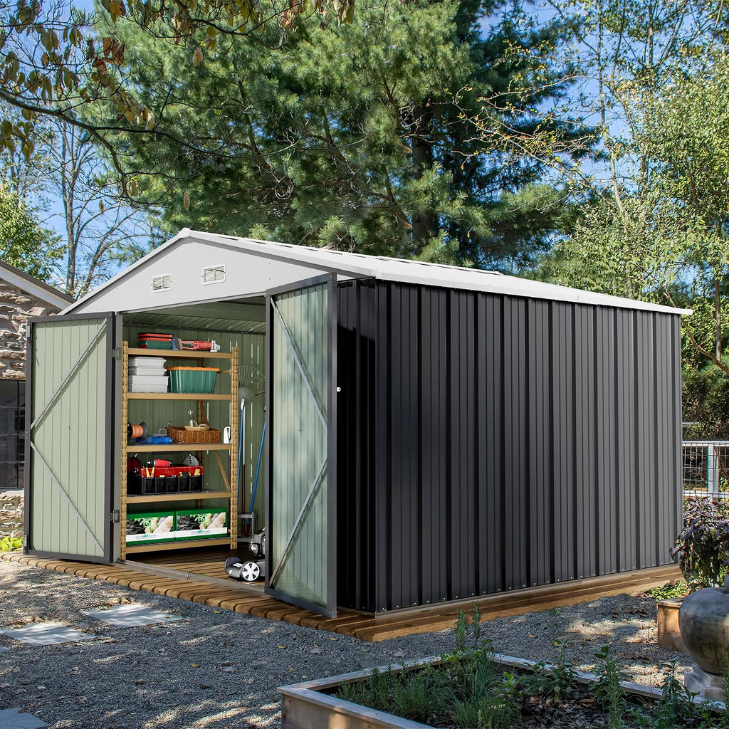 Gray Metal Lockable Outdoor Storage Shed