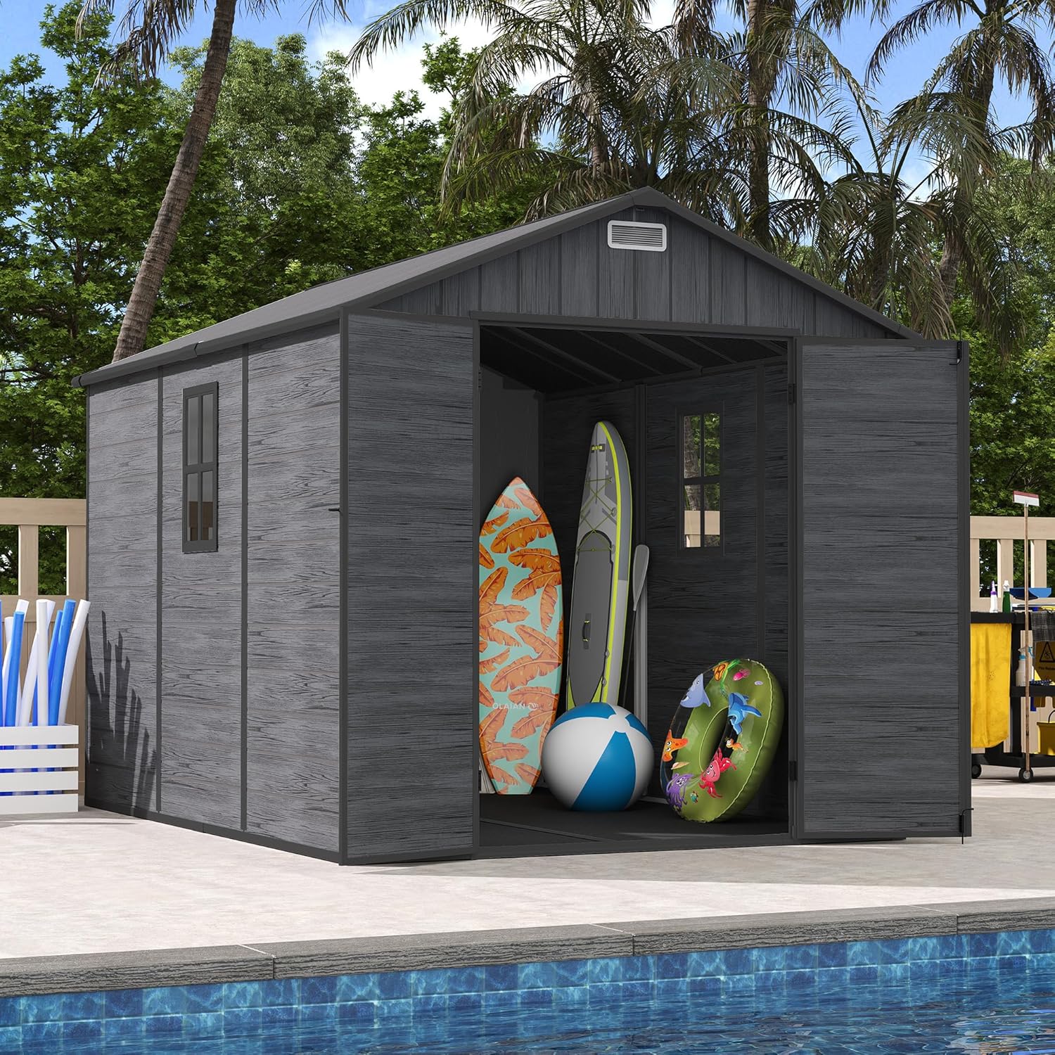 Dark Grey Resin Outdoor Storage Shed
