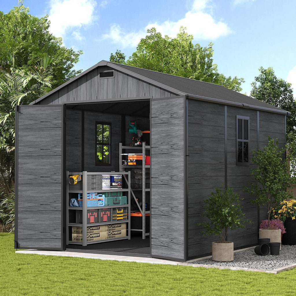 Dark Grey Resin Outdoor Storage Shed