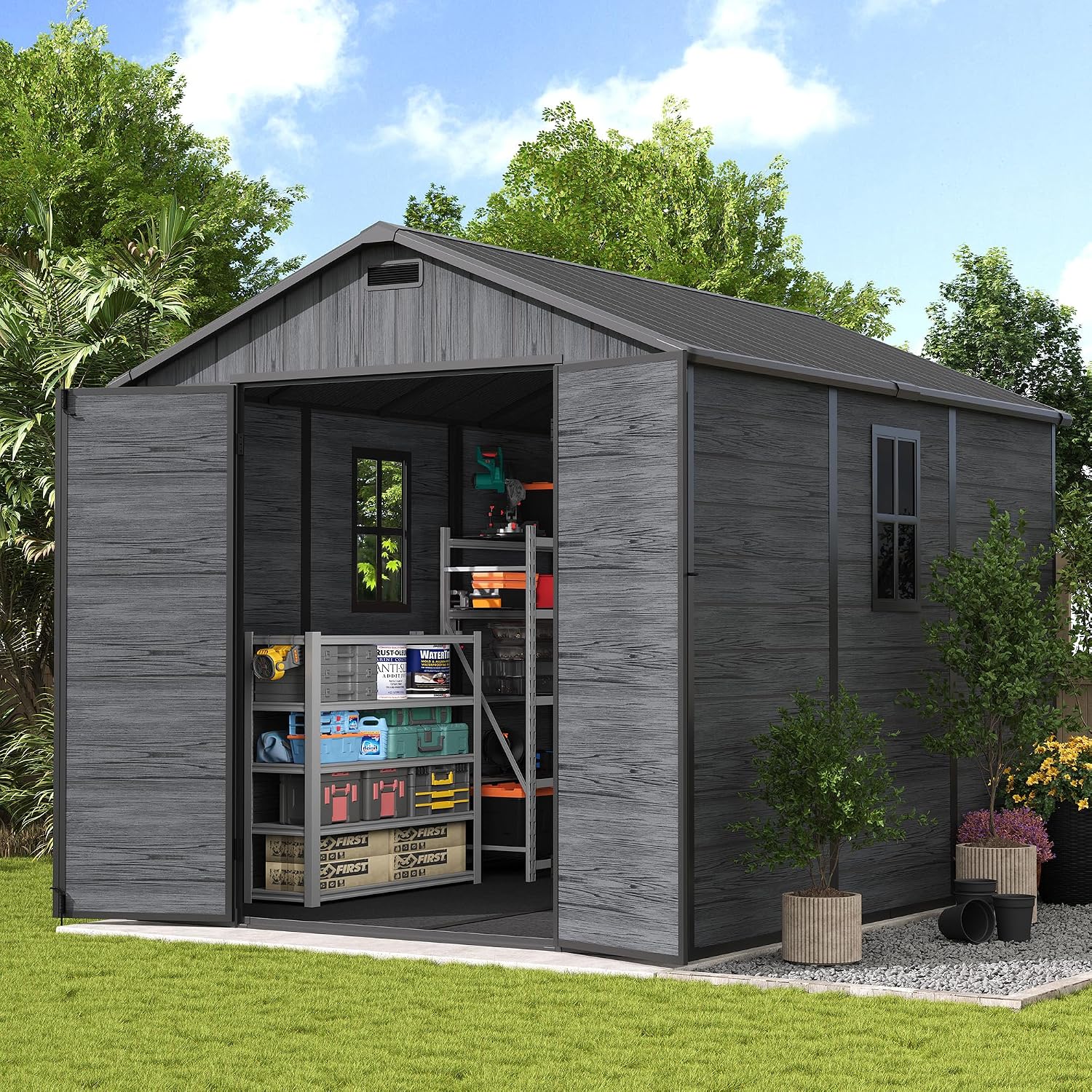 Dark Grey Resin Outdoor Storage Shed