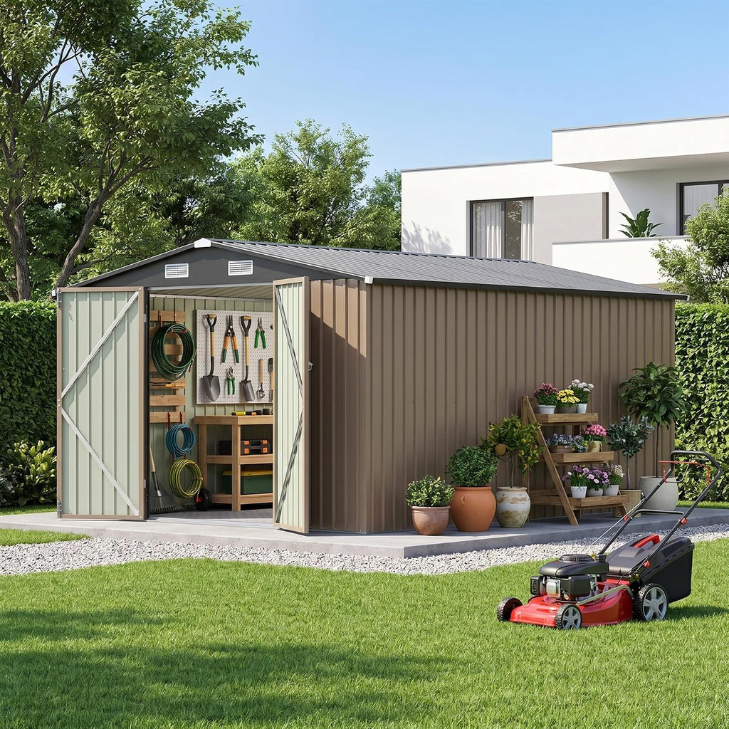 Brown Metal Lockable Storage Shed