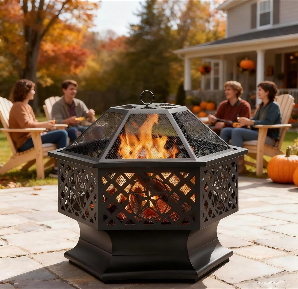 Hexagonal Outdoor Wood Fire Pit
